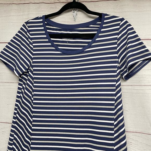 Cuddl Duds Flexwear Maxi Dress navy blue white stripes size S - Picture 4 of 14